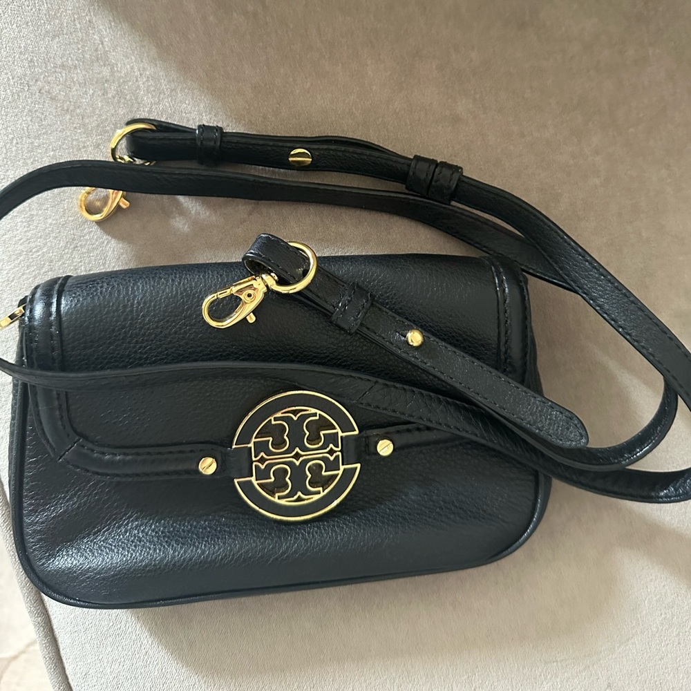 Tory Burch black leather clutch